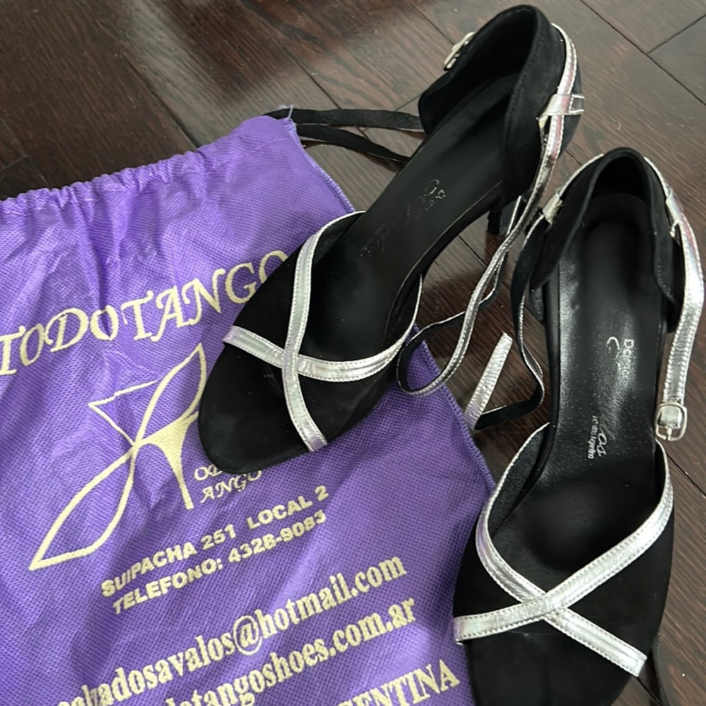 Real suede with leather  black and silver tango shoes from Argentina